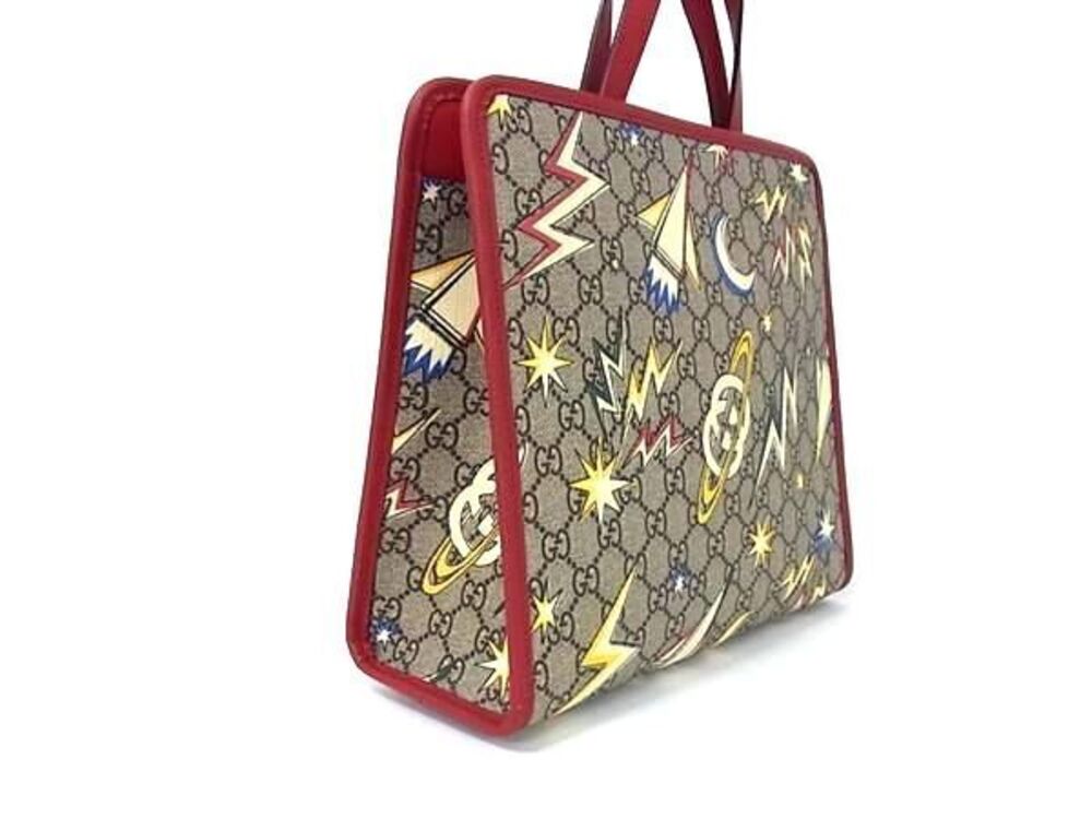 Gucci Tote Handbag Red GG Space Brown Red Brown